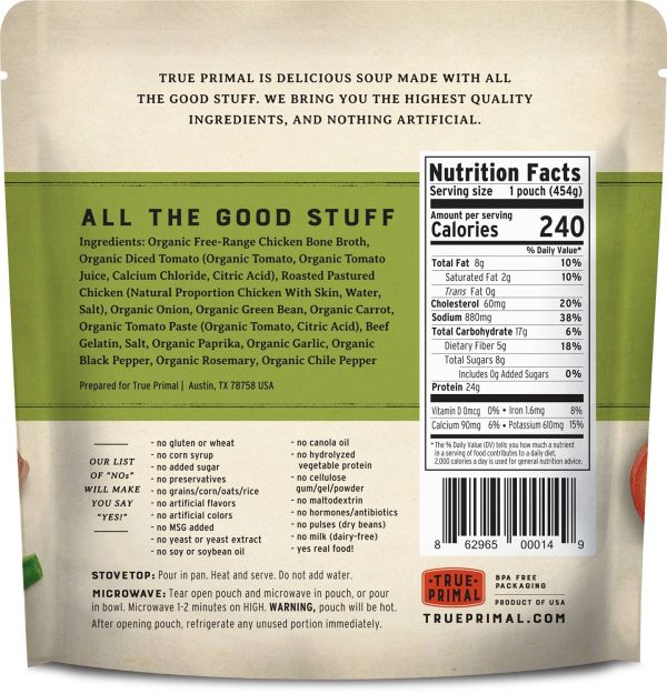 True Primal Chicken & Vegetable Soup 8-pack, Ready to eat, Gluten free, Paleo, Pastured chicken, Whole30, Bone broth
