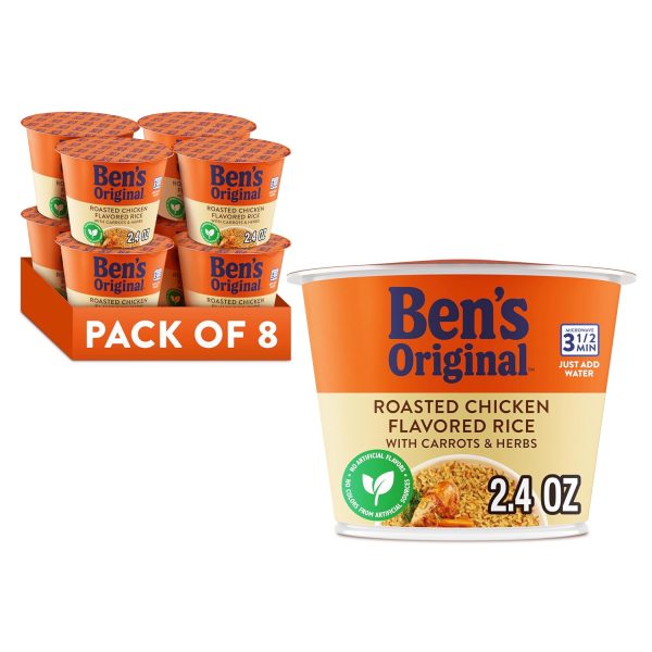 BEN'S ORIGINAL Roasted Chicken Flavored Rice Single Serve Cup, Snack or Side, Microwave in 3.5 Minutes, 2.4 oz (Pack of 8)