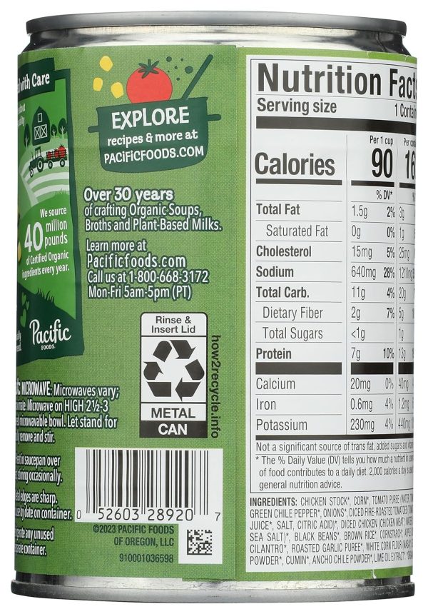 Pacific Foods, Soup Chicken Tortilla Style With Rice Organic, 16.3 Ounce