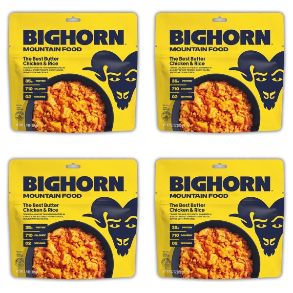 BIGHORN Mountain Food The Best Butter Chicken and Rice - contains 4 packs | 8 servings | 140g Protein | 2,840 Calories - premium freeze dried meals for backpacking food - dehydrated camping food for backpacking meals - ideal camping meals just add water - great taste